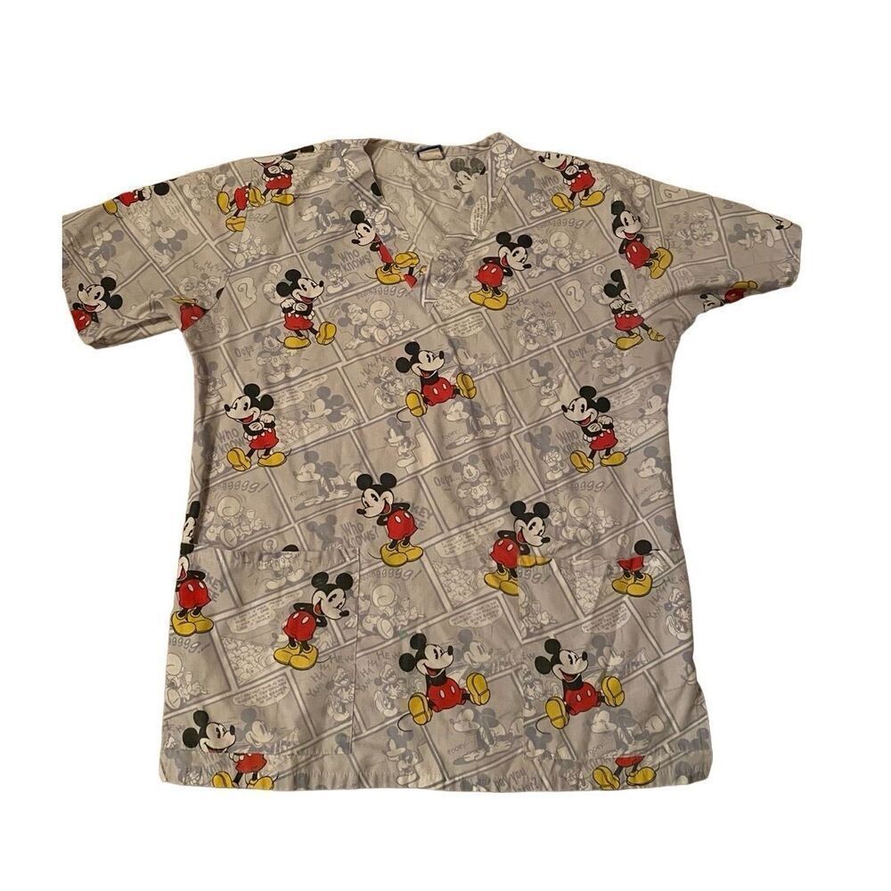 Disney Mickey Mouse Women’s Nurse Scrub Top XS Grey
